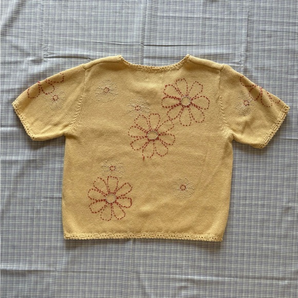 Christopher & Banks Yellow Knit Top with Floral Embroidery - Picture 2 of 7